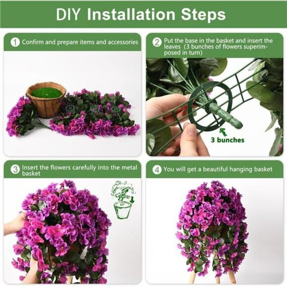 Artificial Hanging Flower Basket Faux Begonia Outdoor Patio Porch Decor UV Safe - Picture 6 of 7